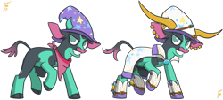 Size: 1280x576 | Tagged: safe, artist:hiddelgreyk, derpibooru import, arizona cow, cow, them's fightin' herds, bandana, boots, clothes, cowboy boots, duster, ear piercing, glue cup (tfh), gold, green eyes, hat, piercing, redesign, shoes, simple background, spurs, transparent background, trixie's hat, warframe