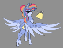 Size: 992x754 | Tagged: safe, artist:mewzynn, derpibooru import, oc, oc only, pegasus, pony, chest fluff, looking at you, looking back, solo, spread wings, tail, tail feathers, wings