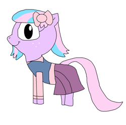 Size: 1509x1502 | Tagged: safe, artist:blazewing, derpibooru import, oc, oc only, oc:pastel macaroon, clothes, costume, drawpile, ducktales, female, filly, foal, freckles, hair bow, halloween, halloween 2021, holiday, long sleeve shirt, nightmare night, nightmare night 2021, simple background, skirt, smiling, solo, vest, webby vanderquack, white background