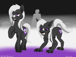 Size: 2400x1800 | Tagged: safe, artist:rockhoppr3, derpibooru import, oc, oc only, oc:ace hearts, earth pony, pony, undead, vampire, werewolf, asexual pride flag, blood, duality, fangs, pride, pride flag