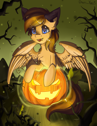 Size: 1591x2059 | Tagged: safe, artist:yuris, derpibooru import, oc, oc only, oc:sharpwing, pegasus, pony, commission, halloween, holiday, smiling, solo, ych result