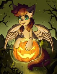 Size: 1591x2059 | Tagged: safe, artist:yuris, derpibooru import, oc, oc only, oc:speedy winchester, pegasus, pony, commission, halloween, holiday, smiling, solo, ych result