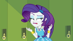 Size: 1301x734 | Tagged: safe, derpibooru import, screencap, rarity, better together, equestria girls, holidays unwrapped, o come all ye squashful, rarity peplum dress, solo