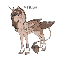 Size: 1600x1200 | Tagged: safe, artist:royvdhel-art, derpibooru import, oc, oc only, oc:rj, alicorn, alicorn oc, alicornified, horn, race swap, simple background, white background, wings