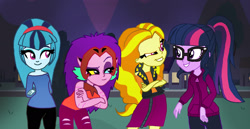 Size: 2085x1080 | Tagged: safe, artist:bigpurplemuppet99, derpibooru import, adagio dazzle, aria blaze, sci-twi, sonata dusk, sunset shimmer, twilight sparkle, equestria girls, catra, halloween, holiday, ronnie anne santiago, she-ra and the princesses of power, sid chang, the casagrandes, the dazzlings