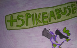 Size: 1280x810 | Tagged: safe, artist:dex stewart, derpibooru import, spike, dragon, abuse, derpibooru, meta, rocket launcher, solo, spikeabuse, sunglasses, tags, traditional art