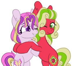 Size: 667x609 | Tagged: safe, artist:nakkry, derpibooru import, applejack (g3), fluttershy (g3), pony, g3, bipedal, g3 to g4, generation leap, hug, simple background, transparent background