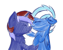 Size: 1024x817 | Tagged: safe, artist:exobass, derpibooru import, oc, oc:anny tr3e, oc:exobass, pegasus, unicorn, :p, doodle, horn, licking, love, pegasus oc, tongue, tongue out, unicorn oc