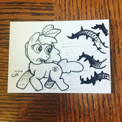 Size: 1080x1080 | Tagged: safe, artist:tatlew, derpibooru import, apple bloom, earth pony, pony, female, filly, inktober, inktober 2016, solo, traditional art, vine