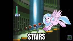 Size: 960x540 | Tagged: safe, derpibooru import, silverstream, megaman, megaman x, stairs, that hippogriff sure does love stairs