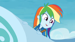 Size: 3410x1920 | Tagged: safe, derpibooru import, screencap, rainbow dash, better together, equestria girls, rollercoaster of friendship, clothes, cute, cutie mark, cutie mark on clothes, dashabetes, female, geode of super speed, high res, hoodie, jewelry, magical geodes, necklace, open mouth, open smile, roller coaster, smiling, solo