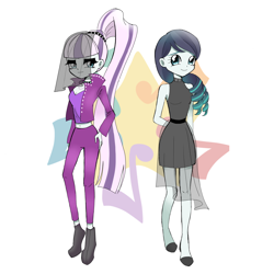 Size: 3000x3000 | Tagged: safe, artist:glitterrrrr, derpibooru import, coloratura, equestria girls, arm behind back, belly button, butt touch, clothes, countess coloratura, cutie mark background, hand on butt, shoes, simple background, white background