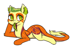 Size: 1055x710 | Tagged: safe, artist:afkregen, derpibooru import, oc, oc only, monster pony, original species, pony, tatzlpony, digital art, lying down, male, simple background, solo, stallion, tail, tongue, tongue out, transparent background