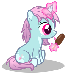 Size: 3180x3540 | Tagged: safe, artist:strategypony, derpibooru import, oc, oc only, pony, unicorn, eating, female, filly, food, glowing, glowing horn, horn, ice cream, licking, magic, simple background, sitting, telekinesis, tongue, tongue out, transparent background, unicorn oc