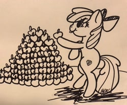 Size: 2048x1698 | Tagged: safe, artist:indigoskiesmod, derpibooru import, apple bloom, earth pony, pony, apple, female, filly, food, inktober, inktober 2019, solo