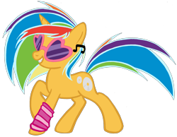 Size: 2762x2146 | Tagged: safe, artist:telasra, derpibooru import, oc, oc only, pony, unicorn, clothes, ear piercing, female, grin, horn, leg warmers, mare, piercing, simple background, smiling, solo, sunglasses, transparent background, unicorn oc