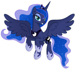Size: 6000x5529 | Tagged: safe, artist:negatif22, derpibooru import, princess luna, alicorn, pony, .svg available, absurd resolution, crown, cute, female, flying, grin, horn, jewelry, looking at you, lunabetes, mare, movie accurate, regalia, simple background, smiling, smiling at you, solo, spread wings, transparent background, vector, wings