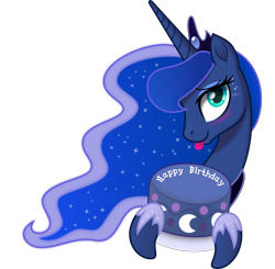 Size: 5000x4890 | Tagged: safe, artist:johnjoseco, artist:negatif22, derpibooru import, princess luna, alicorn, pony, .svg available, :p, birthday cake, blushing, bust, cake, cute, female, food, happy birthday, looking at you, lunabetes, mare, movie accurate, portrait, simple background, smiling, smiling at you, solo, tongue, tongue out, transparent background, vector