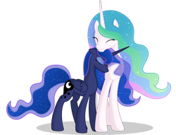 Size: 5000x3823 | Tagged: safe, artist:kp-shadowsquirrel, artist:negatif22, derpibooru import, princess celestia, princess luna, alicorn, pony, cute, duo, ethereal mane, ethereal tail, eyes closed, female, mare, missing accessory, movie accurate, nuzzling, royal sisters, sibling love, siblings, simple background, sisterly love, sisters, smiling, transparent background