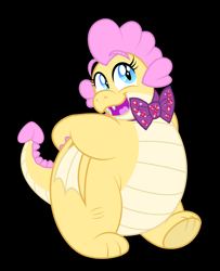 Size: 1008x1240 | Tagged: safe, artist:disneymarvel96, derpibooru import, edit, oc, oc only, oc:buttercream the dragon, dragon, bowtie, classy, dragoness, fat, female, formal wear, solo, vector, vector edit