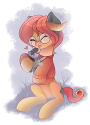 Size: 2790x3875 | Tagged: safe, artist:vetta, derpibooru import, octavia melody, oc, pony, clothes, eyes closed, glasses, horns, plushie, sitting, smiling, solo, sweater, tongue, tongue out