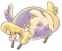 Size: 1280x1059 | Tagged: safe, artist:kathomu, derpibooru import, paprika paca, alpaca, dog, sheep dog, them's fightin' herds, cloven hooves, community related, cute, doodle, duo, female, lying down, lying on top of someone, nervous, pastel, simple background, sleeping, sweat, white background