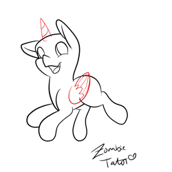 Size: 5000x5000 | Tagged: safe, artist:zombietator, derpibooru import, oc, oc only, alicorn, pony, alicorn oc, base, horn, lineart, signature, simple background, smiling, solo, white background, wings