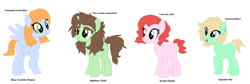 Size: 1494x500 | Tagged: safe, artist:tragedy-kaz, derpibooru import, oc, oc only, earth pony, pegasus, pony, unicorn, base used, earth pony oc, female, horn, mare, pegasus oc, simple background, smiling, unicorn oc, white background, wings