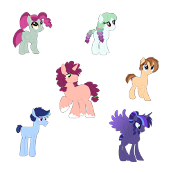 Size: 1500x1500 | Tagged: safe, artist:tragedy-kaz, derpibooru import, oc, oc only, alicorn, earth pony, pony, unicorn, alicorn oc, base used, earth pony oc, female, horn, looking back, male, mare, stallion, unicorn oc, unshorn fetlocks, wings