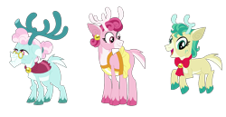 Size: 1155x596 | Tagged: safe, artist:tragedy-kaz, derpibooru import, alice the reindeer, aurora the reindeer, bori the reindeer, deer, reindeer, antlers, base used, female, glasses, looking back, simple background, smiling, transparent background