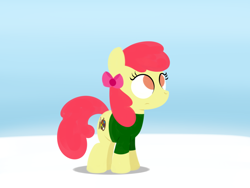 Size: 1280x960 | Tagged: safe, artist:dtcx97, derpibooru import, apple bloom, earth pony, pony, alternate cutie mark, bow, clothes, female, filly, foal, hair bow, hooves, lineless, snow, solo, sweater, winter