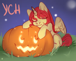 Size: 1401x1128 | Tagged: safe, artist:nika-rain, derpibooru import, oc, pony, any gender, any race, auction, auction open, pumpkin, sketch, solo, ych sketch