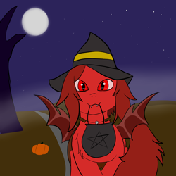 Size: 2000x2000 | Tagged: safe, artist:scarlet3yes, derpibooru import, oc, oc only, bat pony, clothes, costume, halloween, hat, holiday, inktober, nightmare night, solo, witch hat