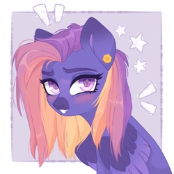 Size: 750x750 | Tagged: safe, artist:cosmicblaze_, derpibooru import, oc, oc only, oc:cosmic blaze, pegasus, pony, blushing, ear piercing, earring, jewelry, looking at you, piercing, smiling, solo