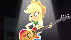 Size: 3410x1920 | Tagged: safe, derpibooru import, screencap, applejack, equestria girls, rainbow rocks, applejack's hat, awesome as i want to be, bass guitar, clothes, cowboy hat, cowgirl, cute, denim skirt, female, hat, high res, jackabetes, musical instrument, skirt, smiling, solo, stetson