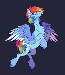 Size: 1300x1500 | Tagged: safe, artist:eeelt, derpibooru import, rainbow dash, pegasus, pony, alternate design, chest fluff, colored wings, dark background, female, mare, simple background, smiling, smirk, solo, spread wings, wings