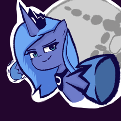 Size: 1356x1356 | Tagged: safe, artist:solid shrimp, derpibooru import, princess luna, alicorn, pony, female, filly, mare in the moon, moon, pepe punch, perspective, punch, s1 luna, solo, woona, younger