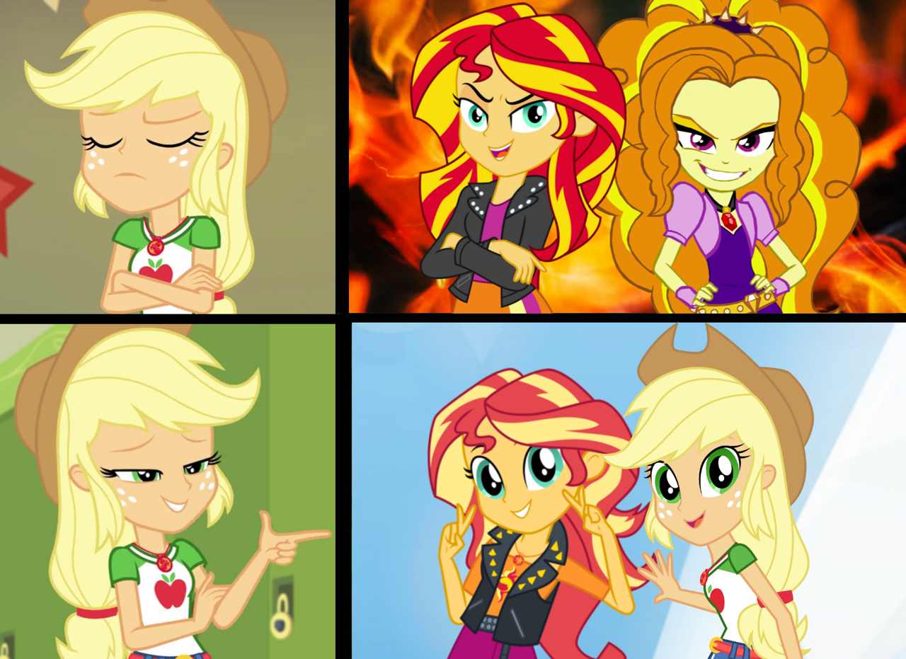 #2952836 - safe, derpibooru import, adagio dazzle, applejack, sunset ...