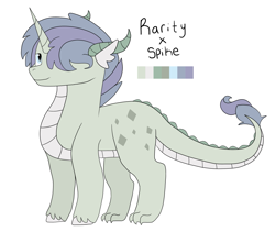 Size: 1897x1598 | Tagged: safe, artist:lazyy-llama, derpibooru import, oc, oc only, oc:emerald, dracony, hybrid, unicorn, hair over one eye, horns, interspecies offspring, male, offspring, parent:rarity, parent:spike, parents:sparity, simple background, solo, white background