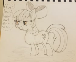 Size: 2048x1662 | Tagged: safe, artist:polar_storm, derpibooru import, apple bloom, earth pony, pony, angry, female, filly, frown, gritted teeth, sketch, solo, speech bubble, talking, traditional art