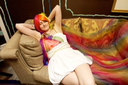 Size: 800x534 | Tagged: safe, artist:s0methingw1cked, derpibooru import, rainbow dash, human, anime boston, anime boston 2013, armpits, clothes, cosplay, costume, dress, gala dress, irl, irl human, photo, sleeping