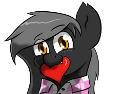 Size: 1100x845 | Tagged: safe, alternate version, artist:tranzmuteproductions, derpibooru import, oc, oc only, bat pony, pony, bat pony oc, bust, clothes, heart, male, mouth hold, simple background, smiling, stallion, transparent background