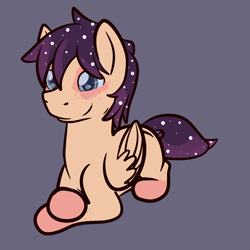 Size: 2500x2500 | Tagged: safe, artist:zombietator, derpibooru import, oc, oc only, pegasus, pony, ethereal mane, lying down, pegasus oc, prone, simple background, smiling, solo, starry mane