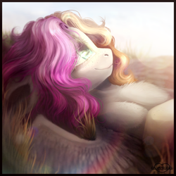 Size: 2050x2050 | Tagged: safe, artist:lenapetrushka, derpibooru import, oc, oc only, pegasus, pony, lying down, on back, pegasus oc, smiling, solo