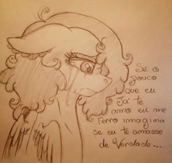 Size: 960x906 | Tagged: safe, artist:millefaller, derpibooru import, oc, oc only, pegasus, pony, bust, crying, eyelashes, female, frown, lineart, mare, pegasus oc, sad, solo, traditional art, wings