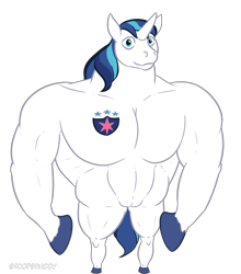 Size: 2200x2500 | Tagged: safe, artist:stoopedhooy, derpibooru import, shining armor, pony, semi-anthro, unicorn, cursed image, cutie mark, exploitable meme, male, meme, muscles, muscular male, ponified, ponified meme, shitposting, simple background, solo, stallion, swelling armor, swole doge vs cheems, transparent background