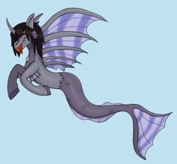 Size: 1434x1332 | Tagged: safe, artist:revenge.cats, derpibooru import, pony, siren, blue background, eyes closed, fins, fish tail, happy, kellin quinn, male, ponified, scales, simple background, sleeping with sirens, solo, tail, tongue, tongue out