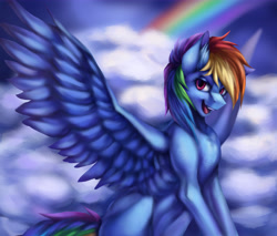 Size: 8000x6800 | Tagged: safe, artist:morozov01, derpibooru import, rainbow dash, pegasus, pony, cloud, female, solo, spread wings, wings