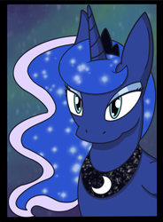 Size: 1507x2049 | Tagged: safe, artist:foxy21a72, derpibooru import, princess luna, alicorn, pony, bust, crown, ethereal mane, female, horn, jewelry, regalia, solo