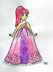 Size: 2268x3057 | Tagged: safe, artist:fude-chan-art, derpibooru import, sour sweet, costume conundrum: rarity, equestria girls, clothes, clothes swap, dress, female, solo, traditional art